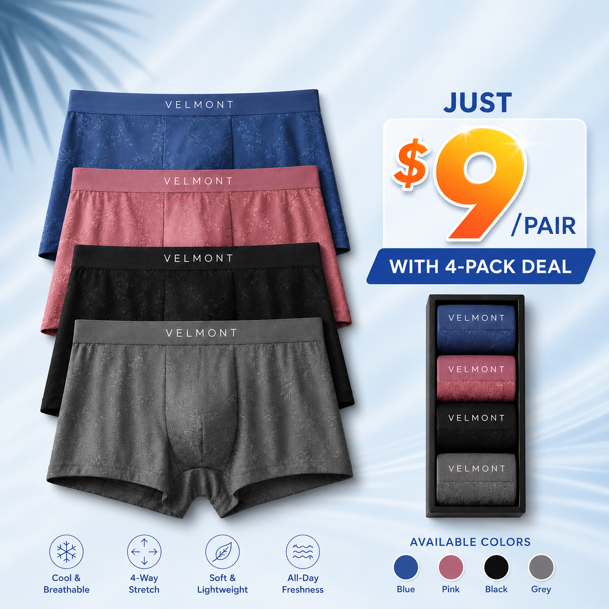 🌊 LAST DEAL 70% OFF 💥 Velmont™ Premium Leakproof Ice Silk Jacquard Men's Boxer