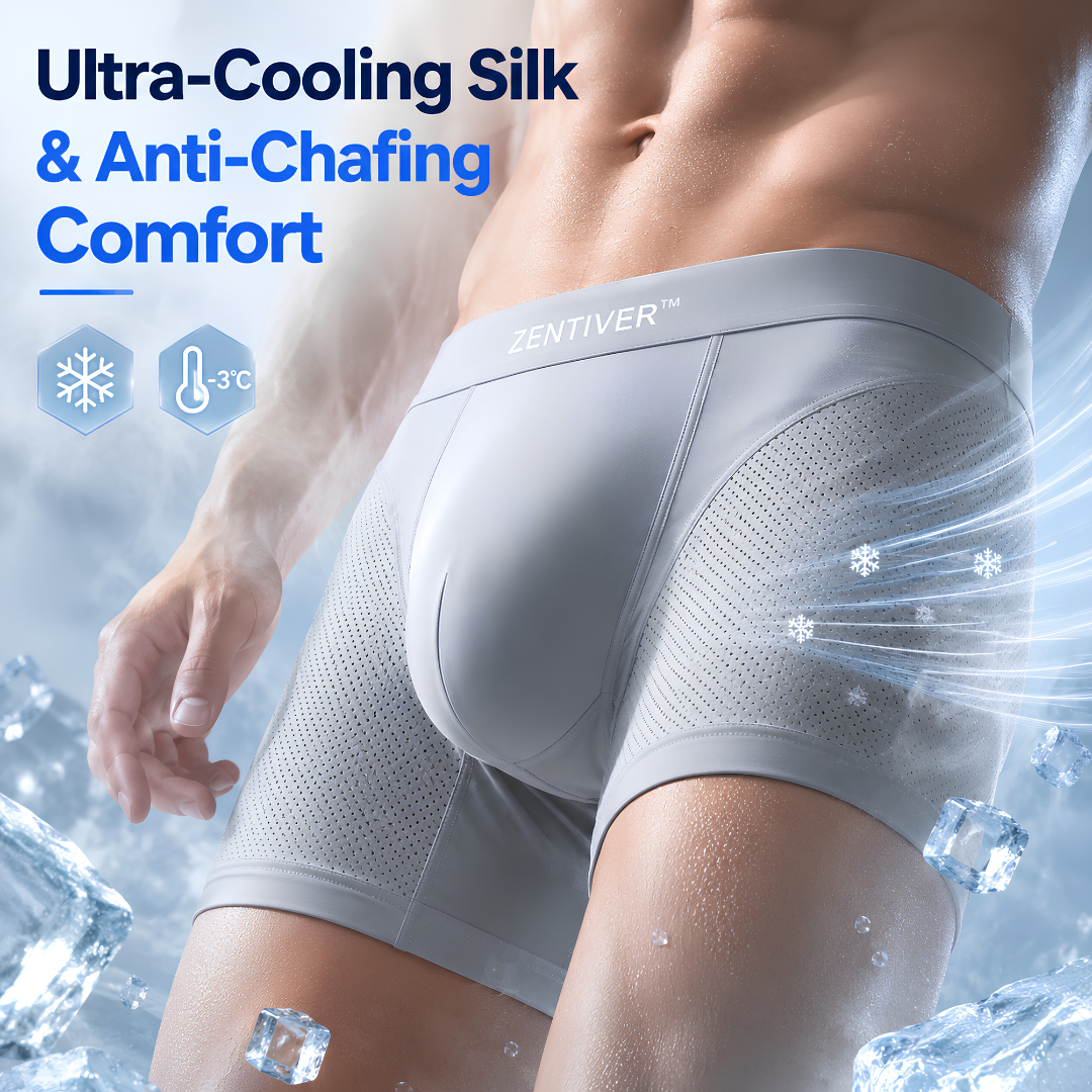 🔥 SUMMER SALE 60% OFF 🌬️ ZENTIVER™ Washable Ultra-Cooling Silk Leakproof Boxers 🍃